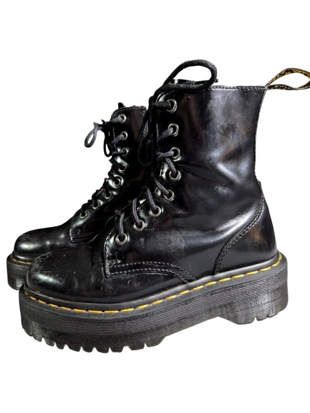 Dr. Martens Jadon Black Polished Leather Platform Boots Womens 6 UK 4 EU 37